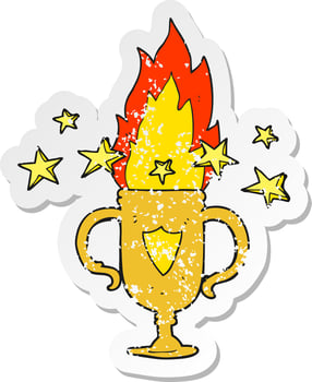 retro distressed sticker of a cartoon sports trophy vector