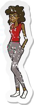 retro distressed sticker of a cartoon pretty woman vector