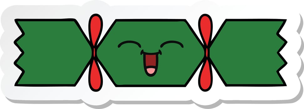 sticker of a cute cartoon christmas cracker vector