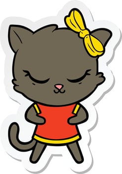 sticker of a cute cartoon cat with bow vector