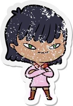 distressed sticker of a cartoon woman vector