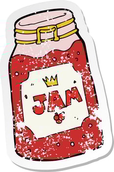 retro distressed sticker of a cartoon jar of jam vector