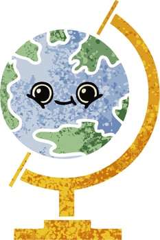 retro illustration style cartoon globe of the world vector