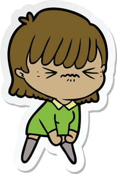 sticker of a annoyed cartoon girl vector