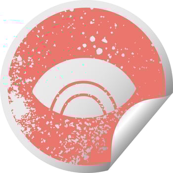 distressed circular peeling sticker symbol eye looking down vector