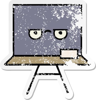 distressed sticker of a cute cartoon chalkboard vector