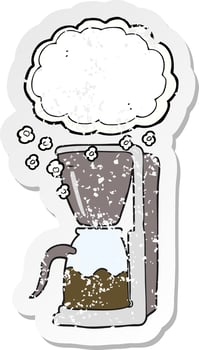 retro distressed sticker of a cartoon coffee maker vector