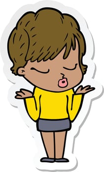 sticker of a cartoon woman with eyes shut vector