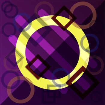 Abstract geometric background with circles, squares and lines. Beautiful composition of figures. Yellow, purple colors vector