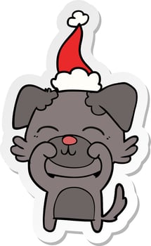 sticker cartoon of a dog wearing santa hat vector