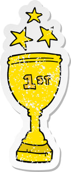 distressed sticker of a cartoon sports trophy vector
