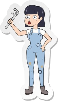 sticker of a cartoon female plumber vector