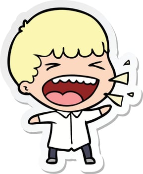 sticker of a cartoon laughing man vector