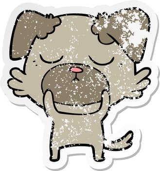 distressed sticker of a cute cartoon dog vector