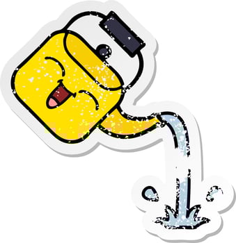 distressed sticker of a cute cartoon pouring kettle vector