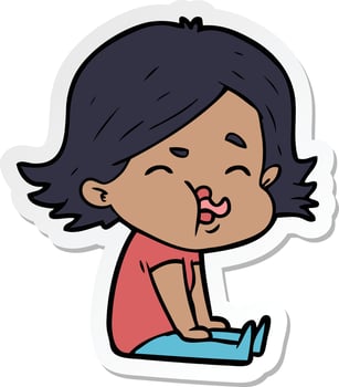 sticker of a cartoon girl pulling face vector