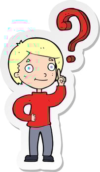 sticker of a cartoon boy asking question vector