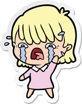 sticker of a cartoon girl crying vector