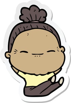 sticker of a cartoon peaceful old woman vector