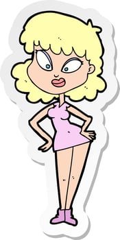 sticker of a cartoon woman with hands on hips vector