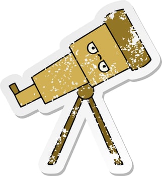 distressed sticker of a cute cartoon telescope vector