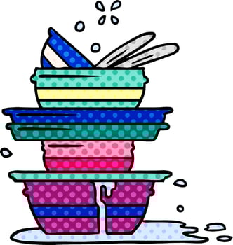 cartoon doodle of a stack of dirty plates vector