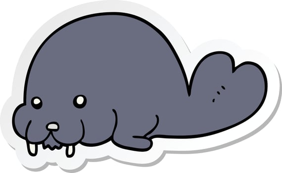 sticker of a cute cartoon walrus vector