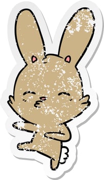 distressed sticker of a curious bunny cartoon vector