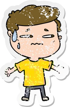 distressed sticker of a cartoon anxious man vector