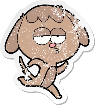 distressed sticker of a cartoon bored dog running vector