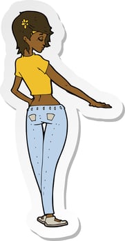 sticker of a cartoon pretty girl in jeans and tee vector