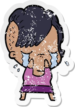 distressed sticker of a cartoon crying girl vector