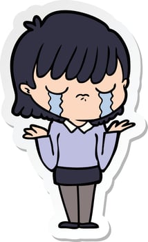 sticker of a cartoon woman crying vector