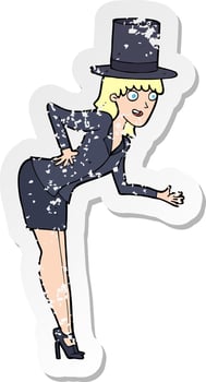 retro distressed sticker of a cartoon magician woman vector
