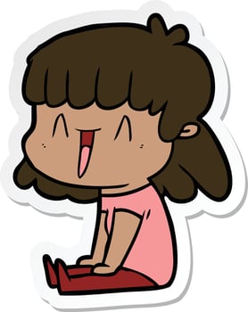 sticker of a cartoon happy girl vector