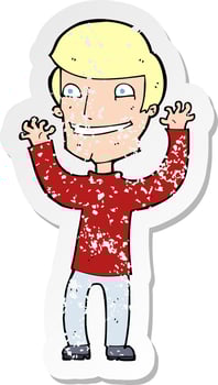 retro distressed sticker of a cartoon excited man vector