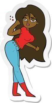 sticker of a cartoon woman raising fist vector