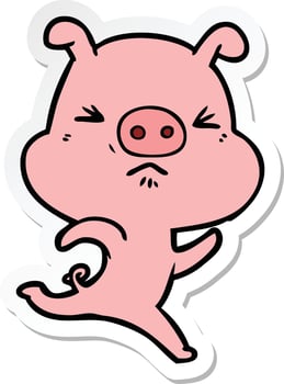 sticker of a cartoon annoyed pig running vector