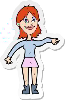 sticker of a cartoon woman making hand gesture vector