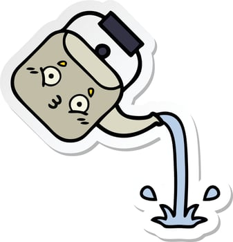 sticker of a cute cartoon pouring kettle vector