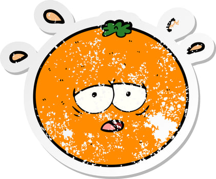 distressed sticker of a cartoon orange vector