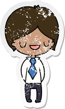 distressed sticker cartoon of a kawaii cute boy vector