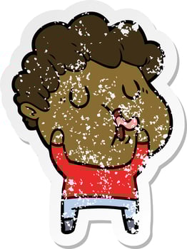 distressed sticker of a cartoon man pulling face vector