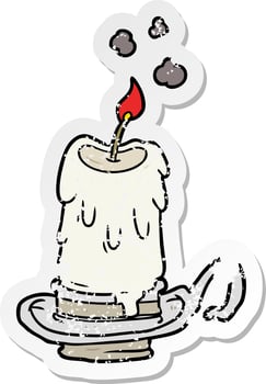 distressed sticker of a cartoon spooky candle vector