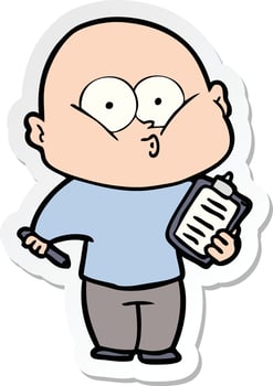 sticker of a cartoon bald man staring vector