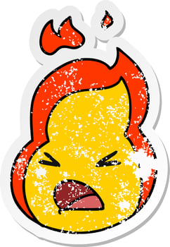 distressed sticker cartoon kawaii cute fire flame vector