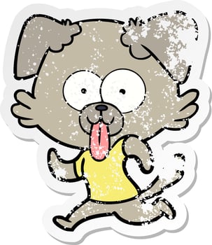 distressed sticker of a cartoon dog with tongue sticking out vector