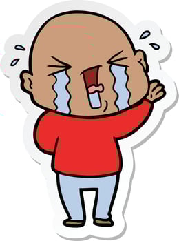 sticker of a cartoon crying bald man vector