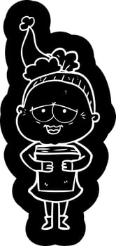 cartoon icon of a happy old lady wearing santa hat vector
