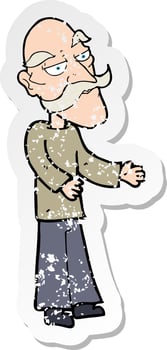 retro distressed sticker of a cartoon old man with mustache vector